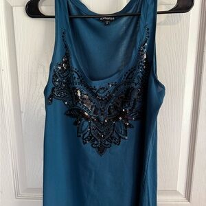 Express Blue Sequin Embellished Sleeveless Tank Top